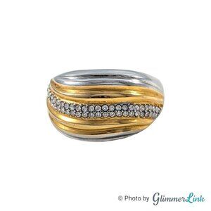 Avon Timeless Wave Rhinestone Two Tone Stainless Steel Ring Sz 7.25